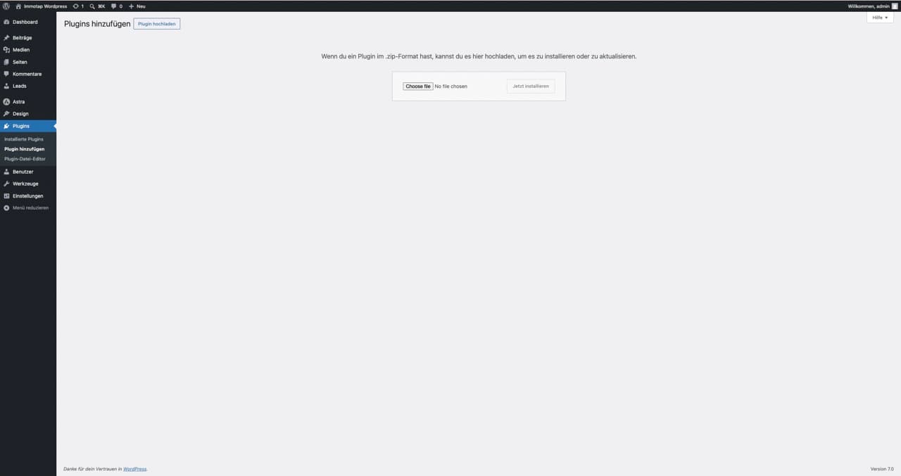 Screenshot: Plugin per ZIP-Datei hochladen